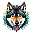 colorfull wolf and forest tattoo design idea