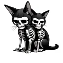gothic skeleton cat with 3 heads tattoo design idea
