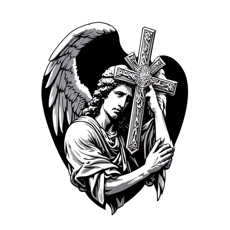 Saint Michael holding cross made tattoo design idea