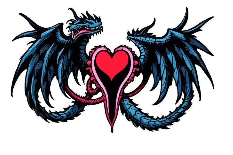Dragon Wing Tattoo shaped like a Uterus and Fallopian Tubes with a heart at the center. tattoo design idea
