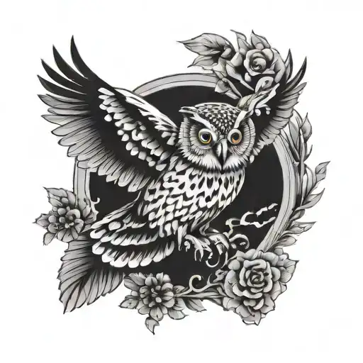 owl flying tattoo design idea