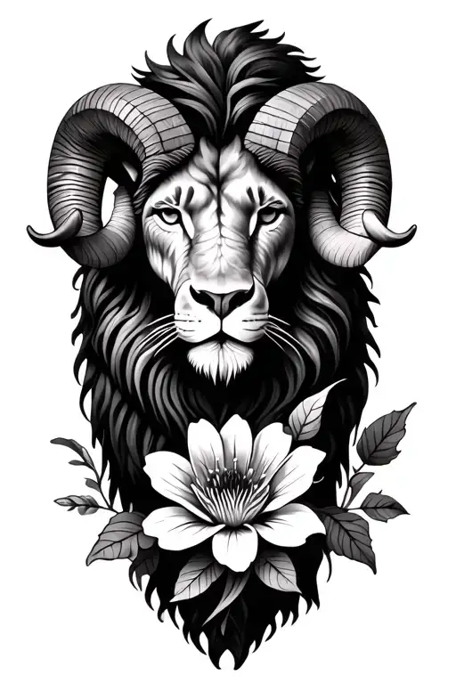 Aries Ram Leo lion and October flower  tattoo design idea