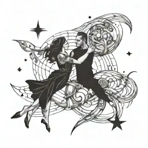stars mapping two lovers souls swimming in the vaccum of space tattoo design idea