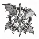 a bat and a sword in the style of cyber sigilism tattoo design idea