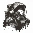 Astronaut helmet with a galaxy reflected in the glass. Surrounded by the words Mercy, Valor, Endurance tattoo design idea