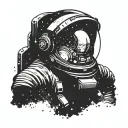 Astronaut helmet with a galaxy reflected in the glass. Surrounded by the words Mercy, Valor, Endurance tattoo design idea