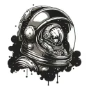 Astronaut helmet with a galaxy reflected in the glass. Surrounded by the words Mercy, Valor, Endurance tattoo design idea