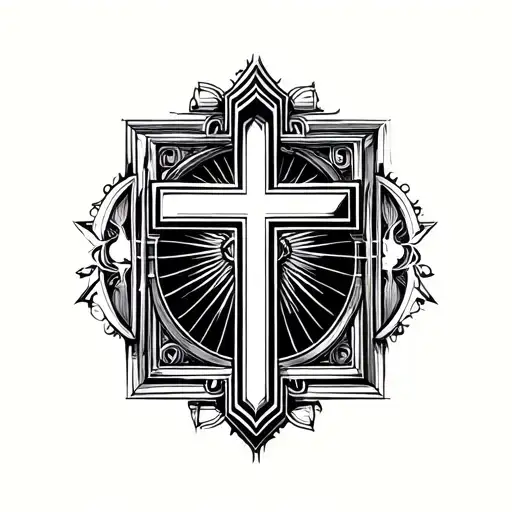 christian cross inspired by art deco architecture patterns tattoo design idea