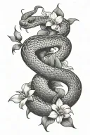 king cobra snake and the moon on top with orchid flowers all around  tattoo design idea