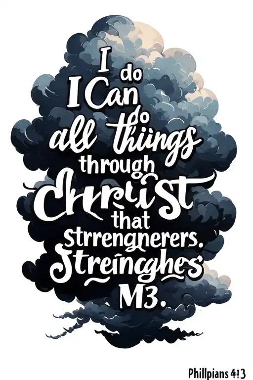 clouds with he words "I can do all things through Christ that strengthens me. Philippians 4:13" with a pretty text font tattoo design idea