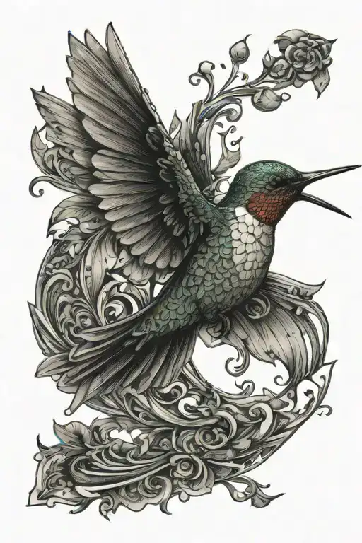 hummingbird hovering tattoo design idea