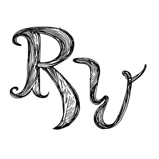 the letters r u b and y done in cursive to form a shape tattoo design idea