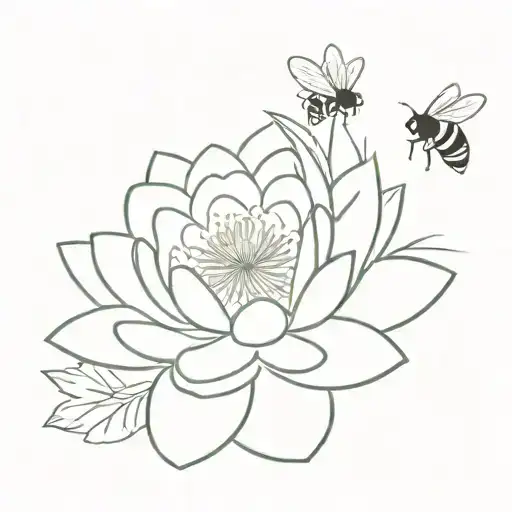 water lily and bumble bee  tattoo design idea