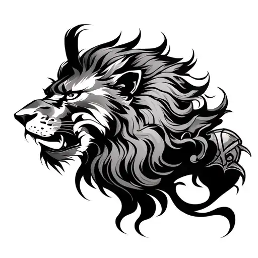 samurai and lion tattoo design idea