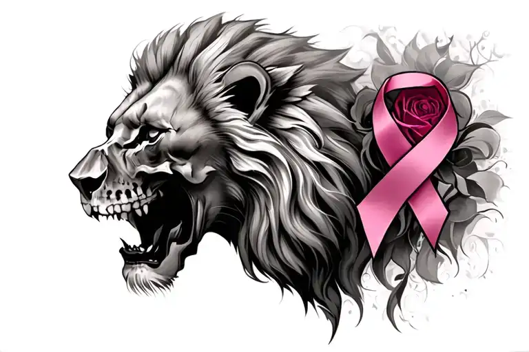 lion head tattoo depicting death by breast cancer tattoo design idea