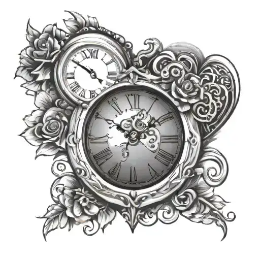  4 heart clock with roman numerals time clock tattoo design idea