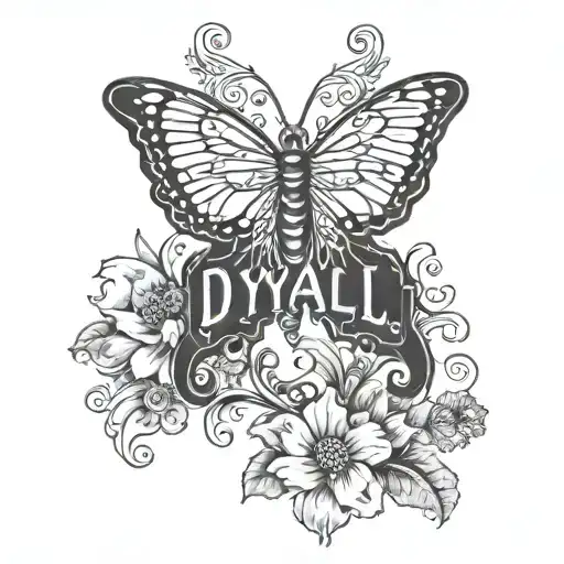 butterfly with the name "dyall" "nahr" "ranjit" and "kulwant" written in the wings tattoo design idea