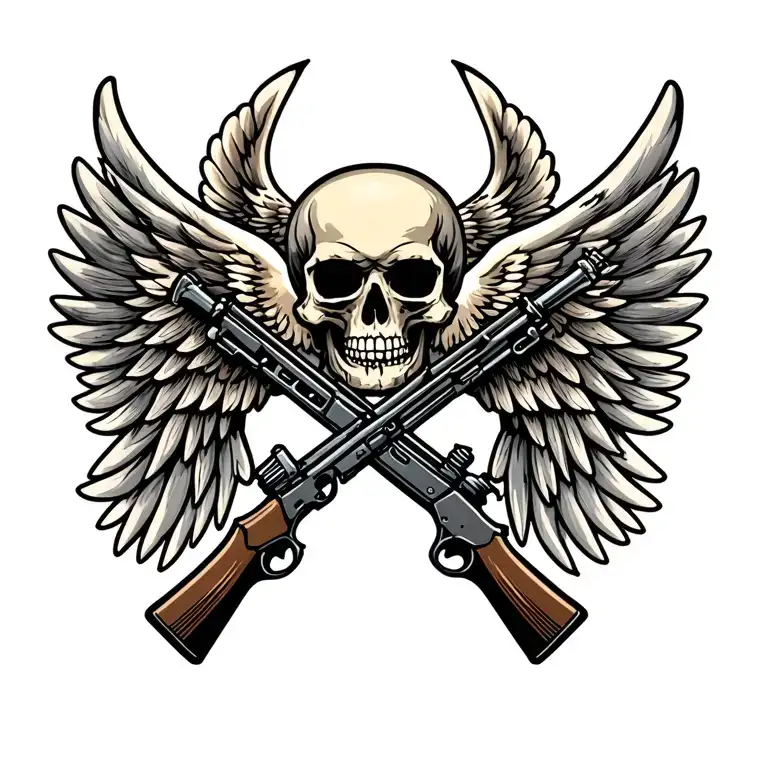 Airborne wings with skull and crossed rifles tattoo design idea