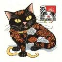 black cat eating a fish tattoo design idea