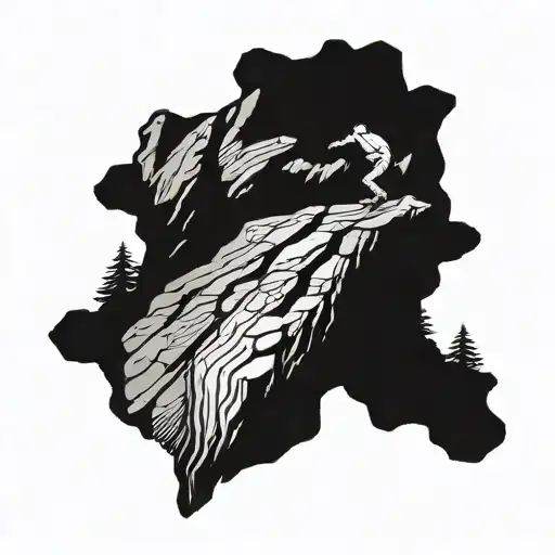 Man falling down a cliff, minimalistic tattoo design idea