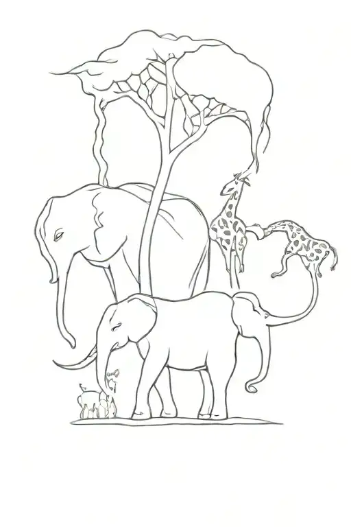 kuala, elephant, giraffe silhouette tattoo design idea