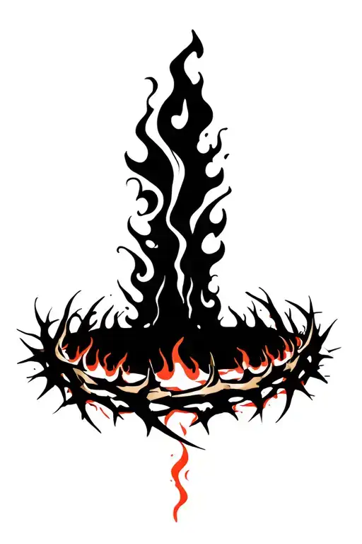 crown of thorns with fire tattoo design idea