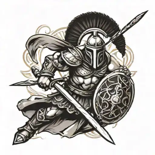 A warrior motif, symbolizing your strength and competitive spirit. It could feature a stylized Spartan or Roman gladiato tattoo design idea