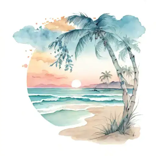 Beach sunset tattoo design idea