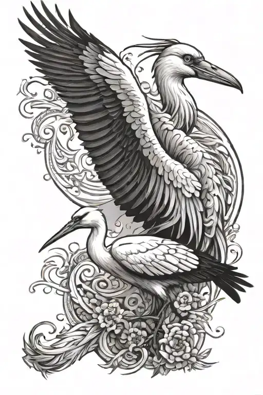The stork carries the baby bull tattoo design idea