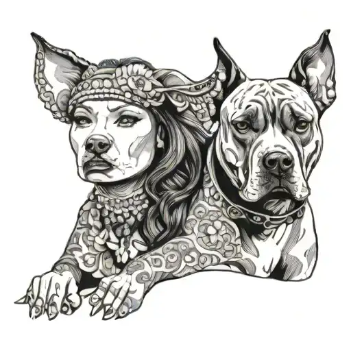 Plus size woman with 2 pitbulls tattoo design idea