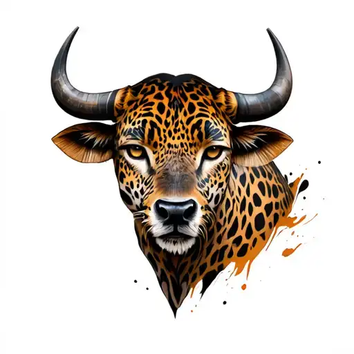 Taurus bull and leopard head tattoo design idea