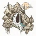 Mountains and waterfall  tattoo design idea