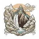 Mountains and waterfall  tattoo design idea