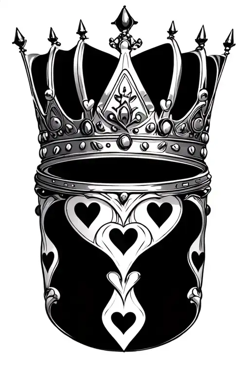 queen crown with hearts tattoo design idea