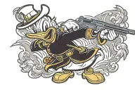 angry Donald Duck and guns tattoo design idea