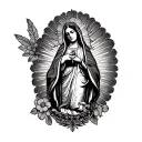 black and grey American traditional virgin of Guadalupe forearm tattoo tattoo design idea