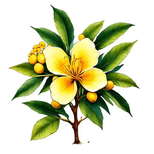 eucalptus, gumnuts, golden wattle flower tattoo design idea