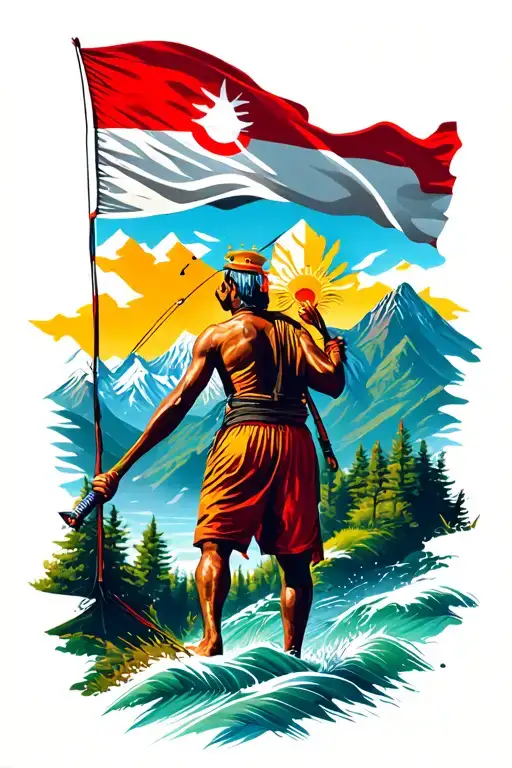 Nepali flag, Trekking trails, nature, king, fishing, volleyball tattoo design idea