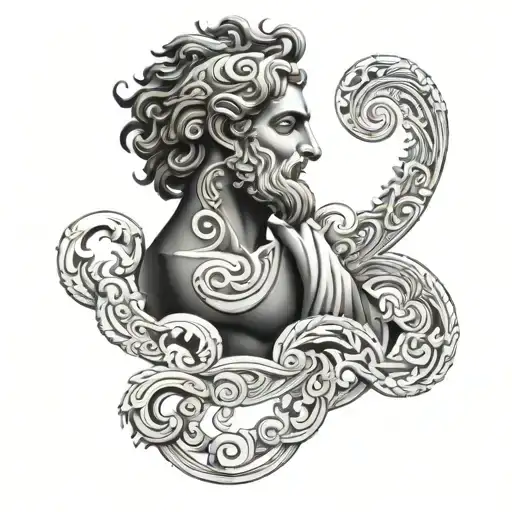 meander pattern with greek mythology tattoo design idea