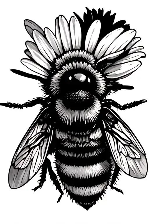 daisy flower bee hovering tattoo design idea