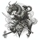 samurai sword,mystical,pair,heart fingerprint,samurai,dragon,mysterious,modern style tattoo design idea