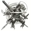 samurai sword,mystical,pair,heart fingerprint,samurai,dragon,mysterious,modern style tattoo design idea