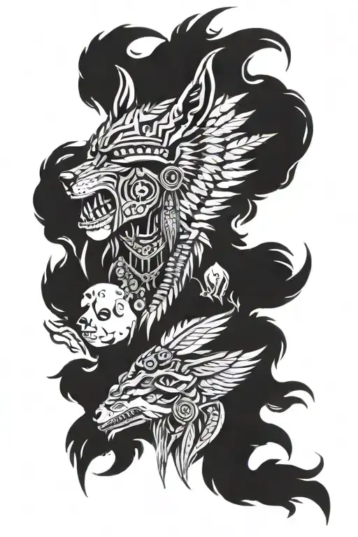 native indian with demon wolf tattoo design idea