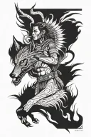 native indian with demon wolf tattoo design idea