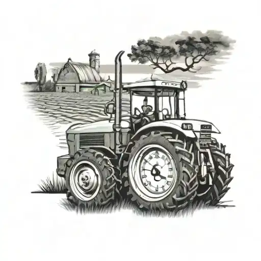 punjab map tractor in field and time clock tattoo design idea