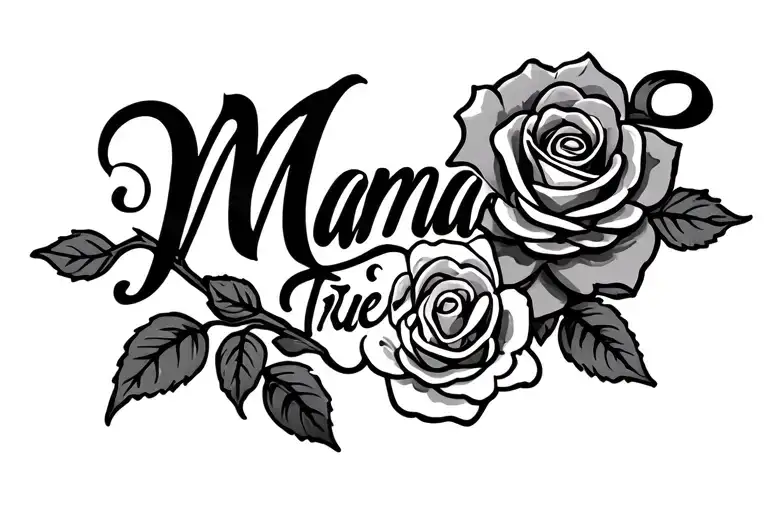 Mama Tried font rose intertwined tattoo design idea