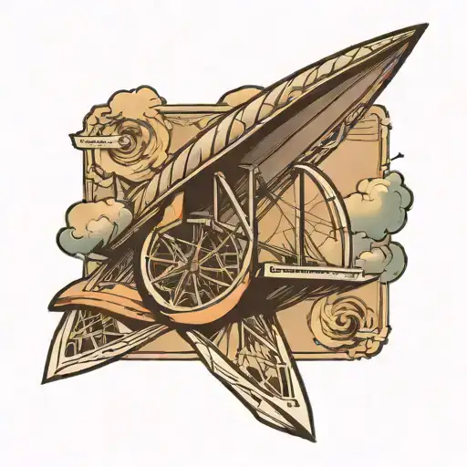 paper airplane london eye in stamp tattoo design idea