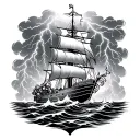 sea ​​boat poseidon trident octopus lightning storm tattoo design idea