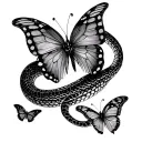 butterflies and snake tattoo design idea