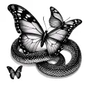 butterflies and snake tattoo design idea